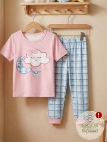 Moon & Cloud Printed Half Sleeve Kids Suit