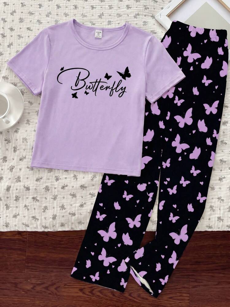 Purple Half Sleeve Butterfly Night Suit (7-14 Years)