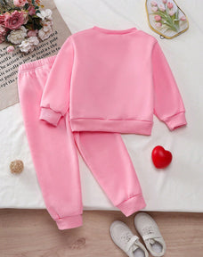 Pink Heart Printed Kids Winter Suit