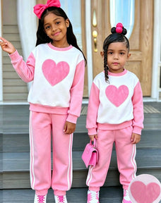 Pink Heart Printed Kids Winter Suit