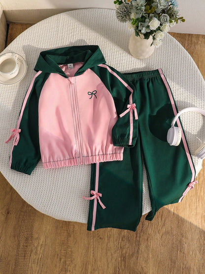 Cute Pink Bow Printed Kids Winter Suit