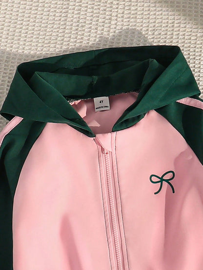 Cute Pink Bow Printed Kids Winter Suit
