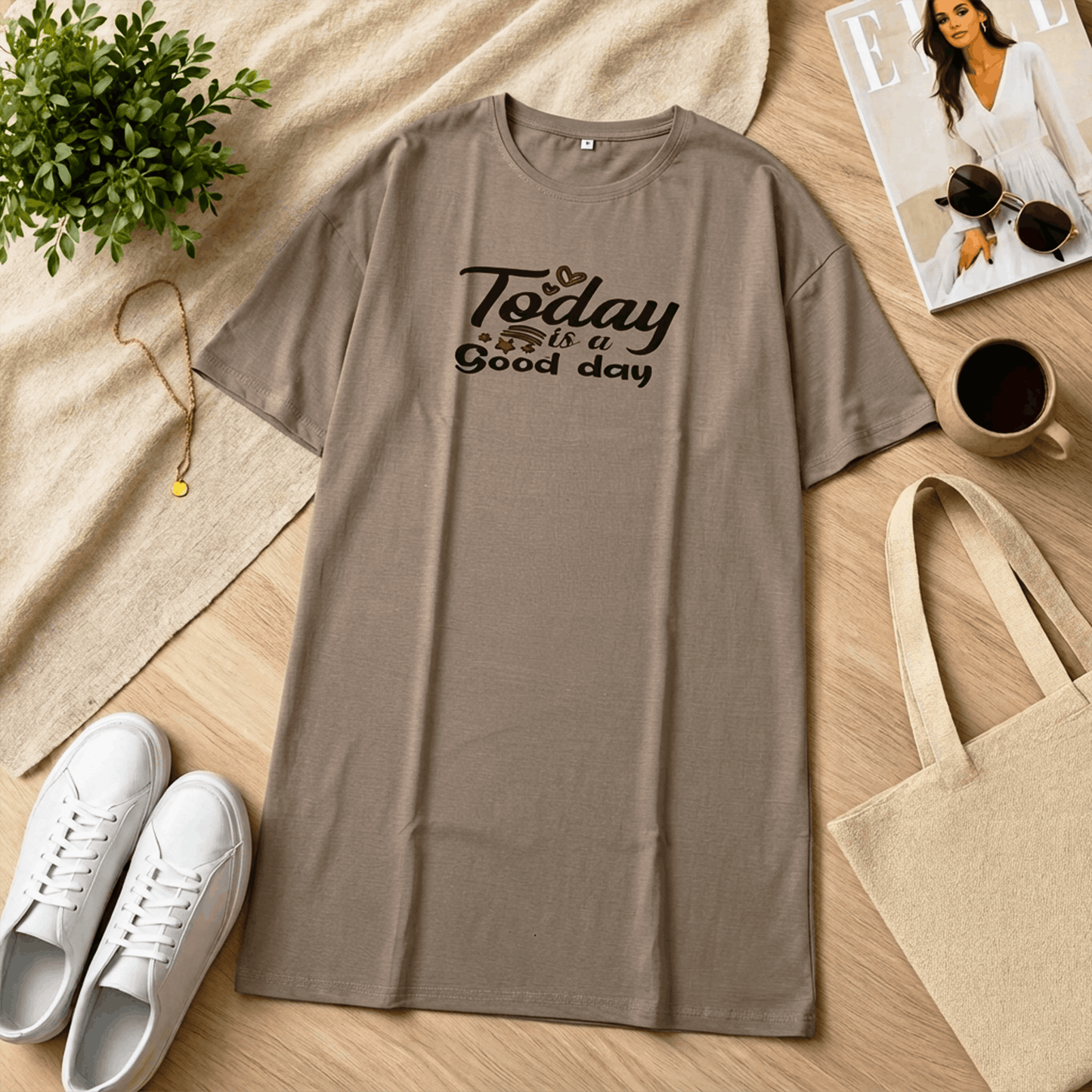 Love Sunflower Printed Grey Long T Shirt