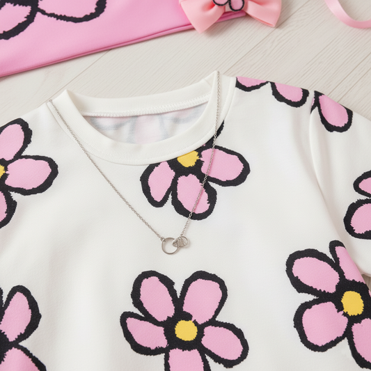 Flower Petals Half Sleeve Kids Suit