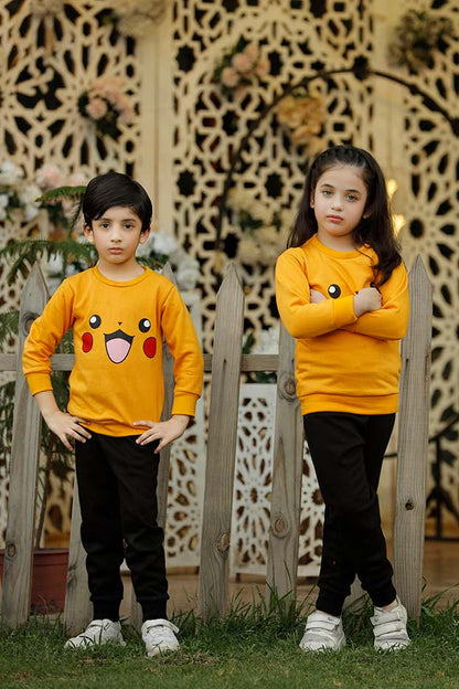 Yellow Pikachu Printed Kids Winter Suit