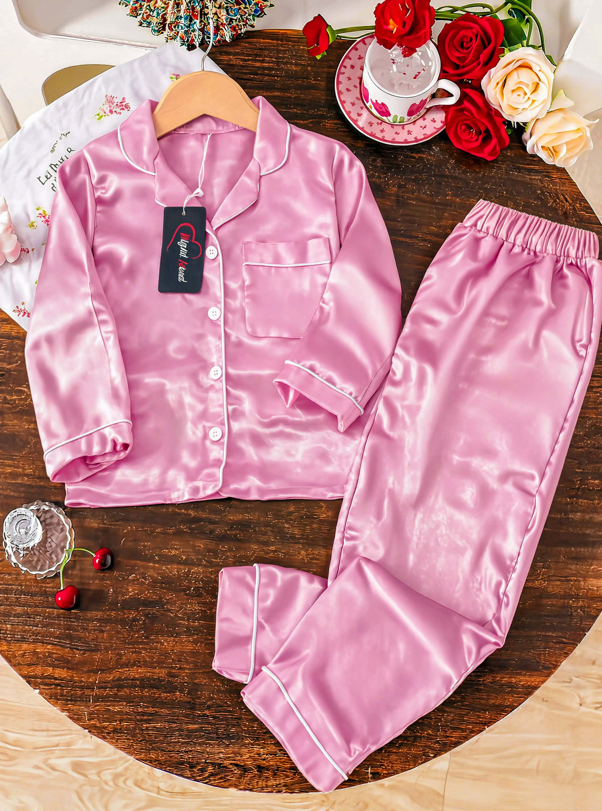 Kids Silk PJ Set - Pink
