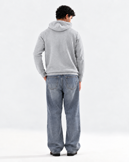 Winter Grey Basic Hoodie For Men