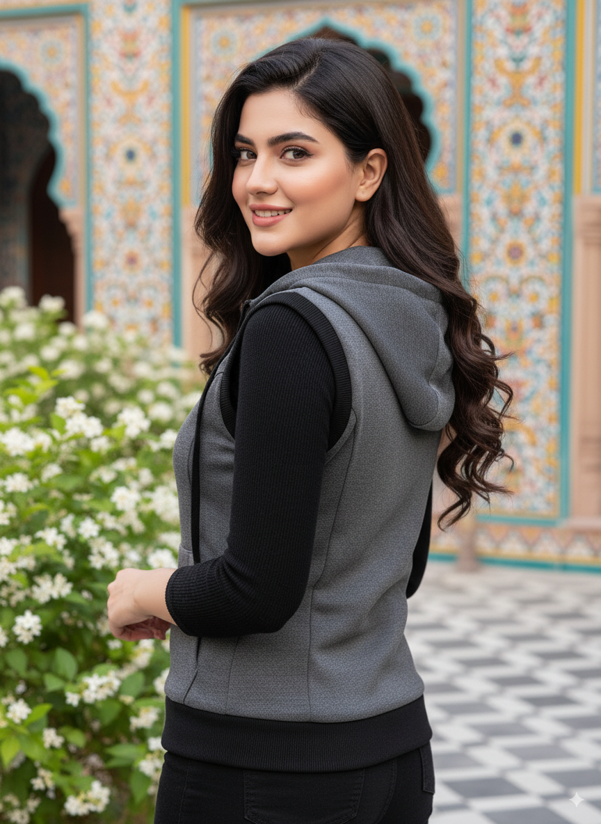 Winter Sleeveless Hooded Zipper For Women