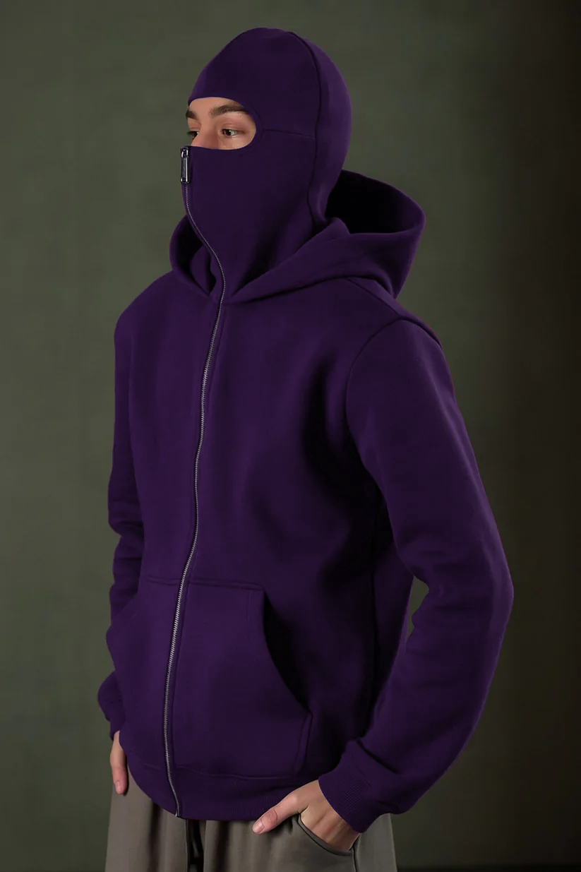 Purple Balaclava Ninja Zipper Hoodie Jacket For Men