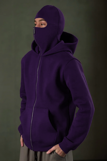 Purple Balaclava Ninja Zipper Hoodie Jacket For Men