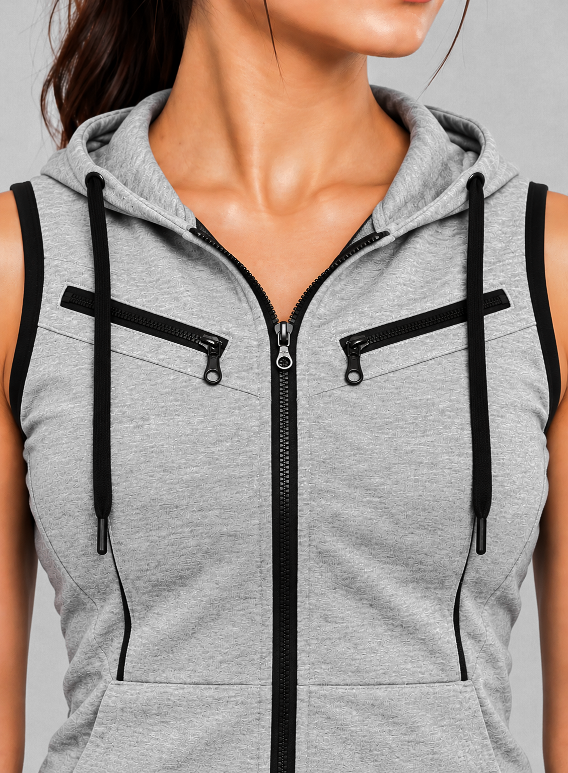 Winter Sleeveless Hooded Zipper For Women