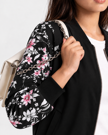 Winter Black Floral Jacket Women