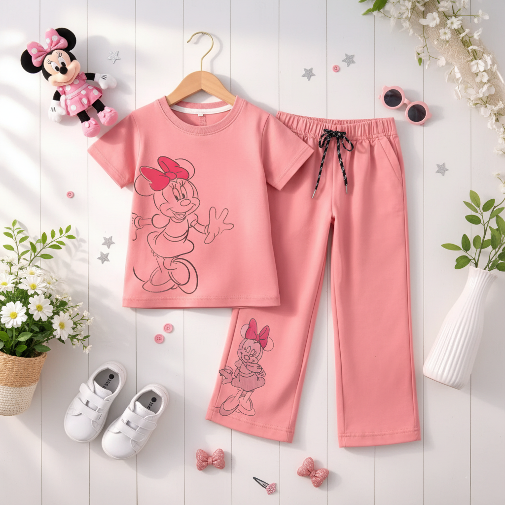 Pink Minnie Mouse Half Sleeve Kids Suit