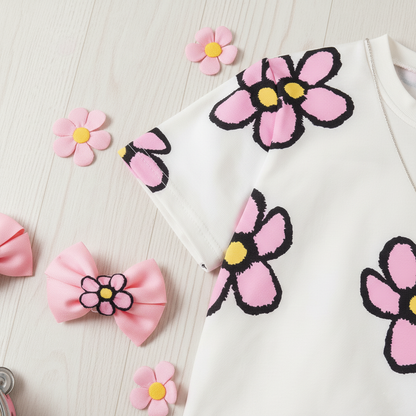 Flower Petals Half Sleeve Kids Suit
