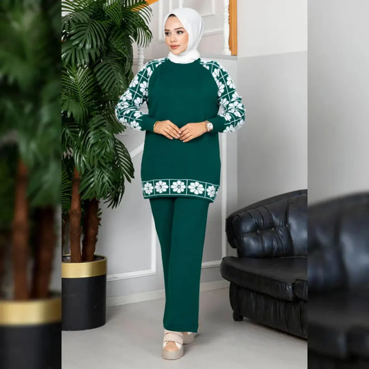 Winter Sunflower Printed Long Sleeves 2 PC Co-Ord Set