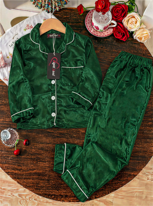 Kids Silk PJ Set - Green