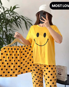 3 Piece Yellow Smiley Nightwear