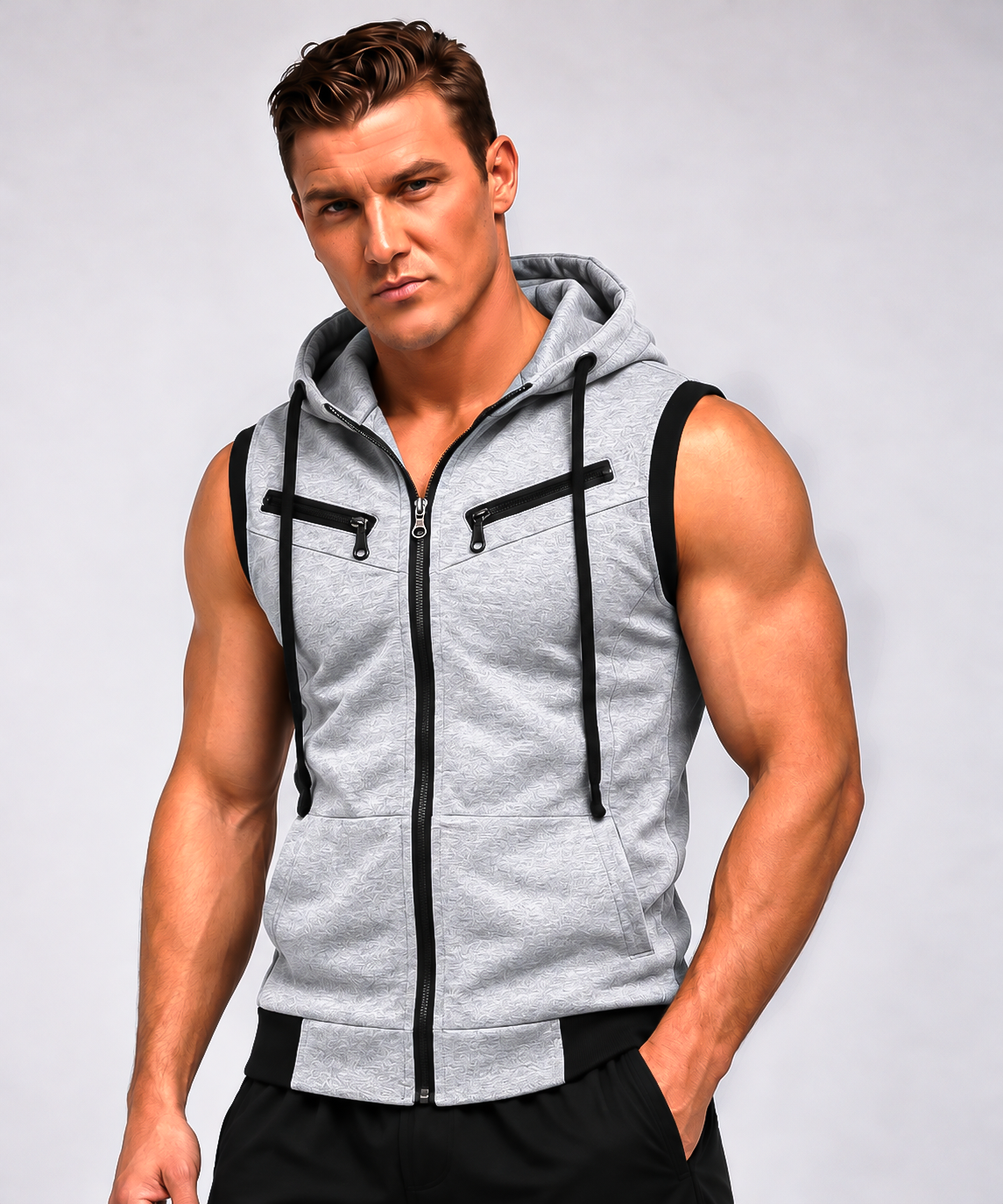 Winter Sleeveless Hooded Zipper For Men