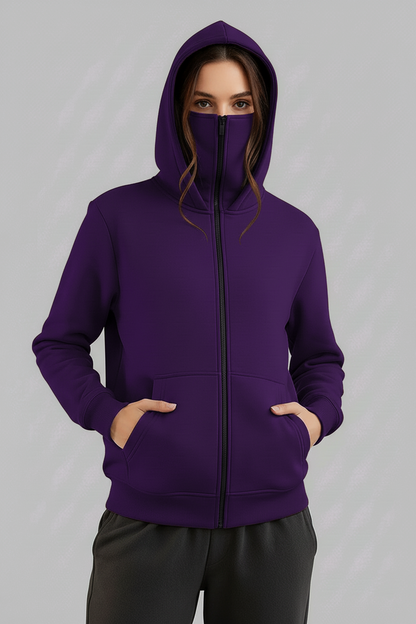 Purple Balaclava Ninja Zipper Hoodie Jacket For Women
