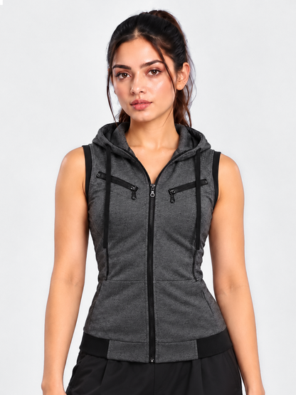Winter Sleeveless Hooded Zipper For Women