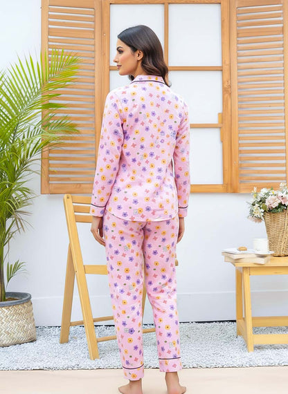 Imported Linen Printed Pink Multi Flower PJ Set-LP27