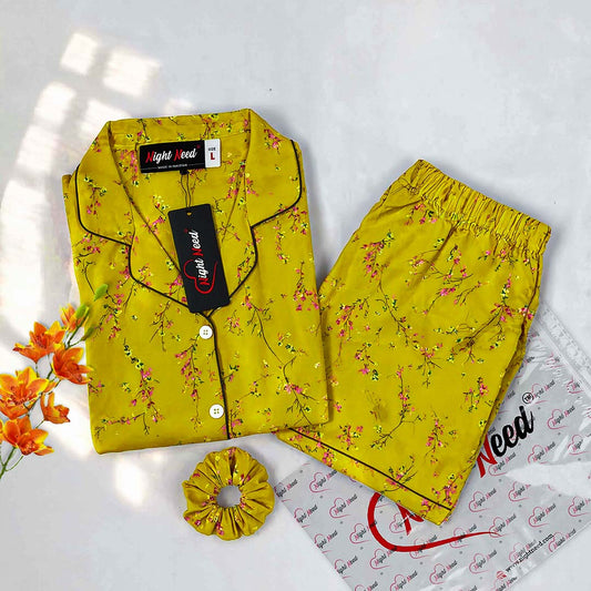 Imported Premium Linen Printed Floral Vine Pj Set - PL5