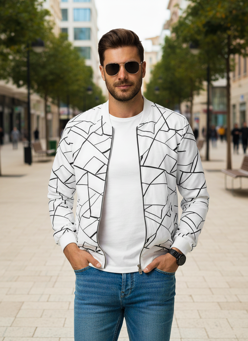Winter Geo Printed Jacket For Men