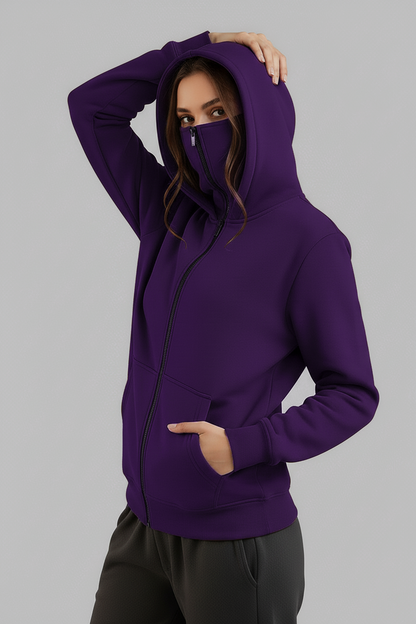 Purple Balaclava Ninja Zipper Hoodie Jacket For Women