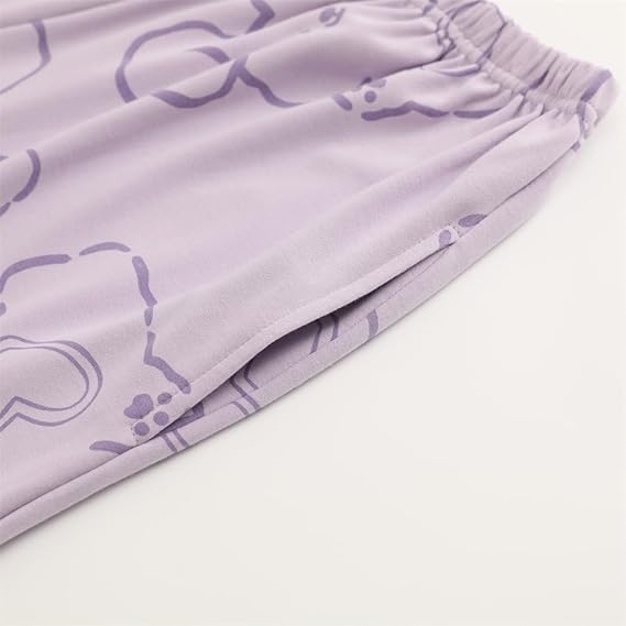 Purple Bunny V-Neck Button Printed Night Suit