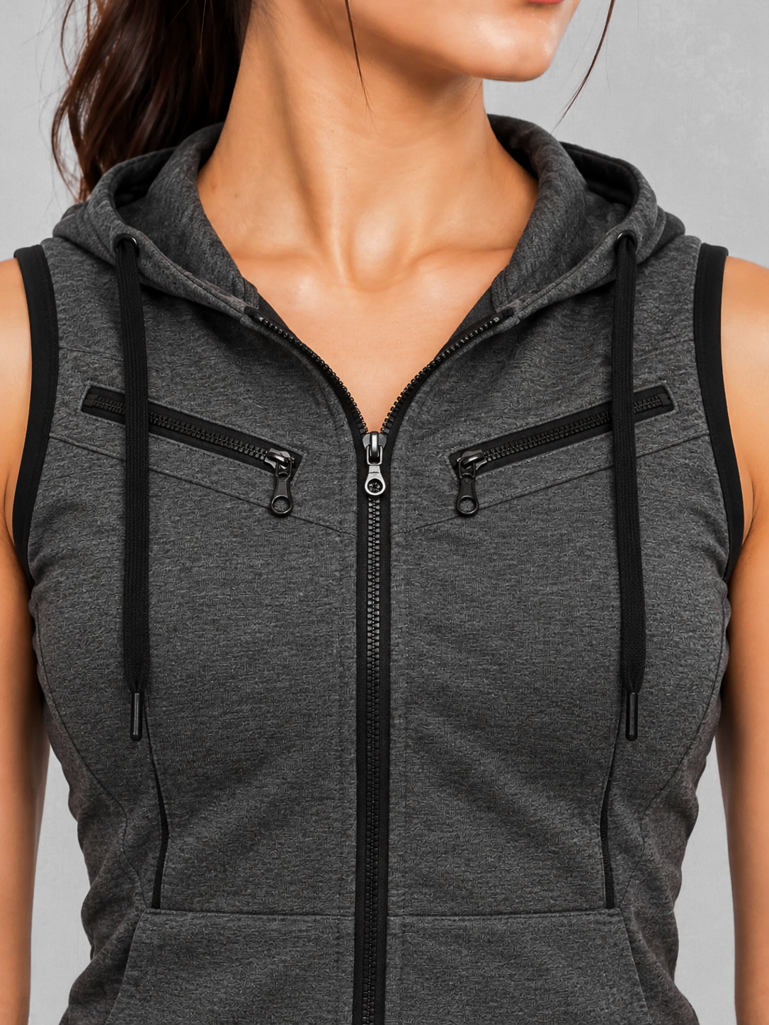 Winter Sleeveless Hooded Zipper For Women