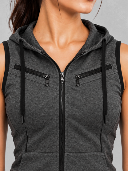 Winter Sleeveless Hooded Zipper For Women