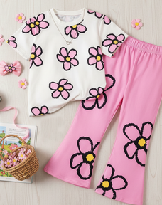 Flower Petals Half Sleeve Kids Suit