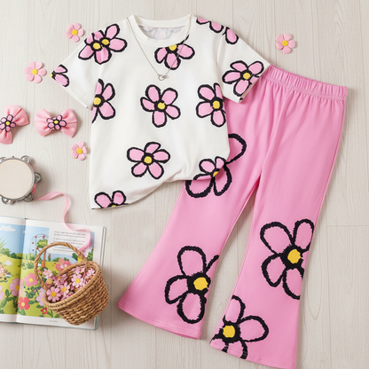 Flower Petals Half Sleeve Kids Suit