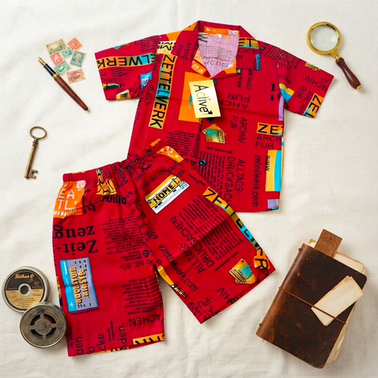 Red Letter Kids Linen Half Sleeve Tee & Shorts Set