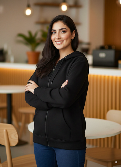 Winter Black Basic Hoodie For Women