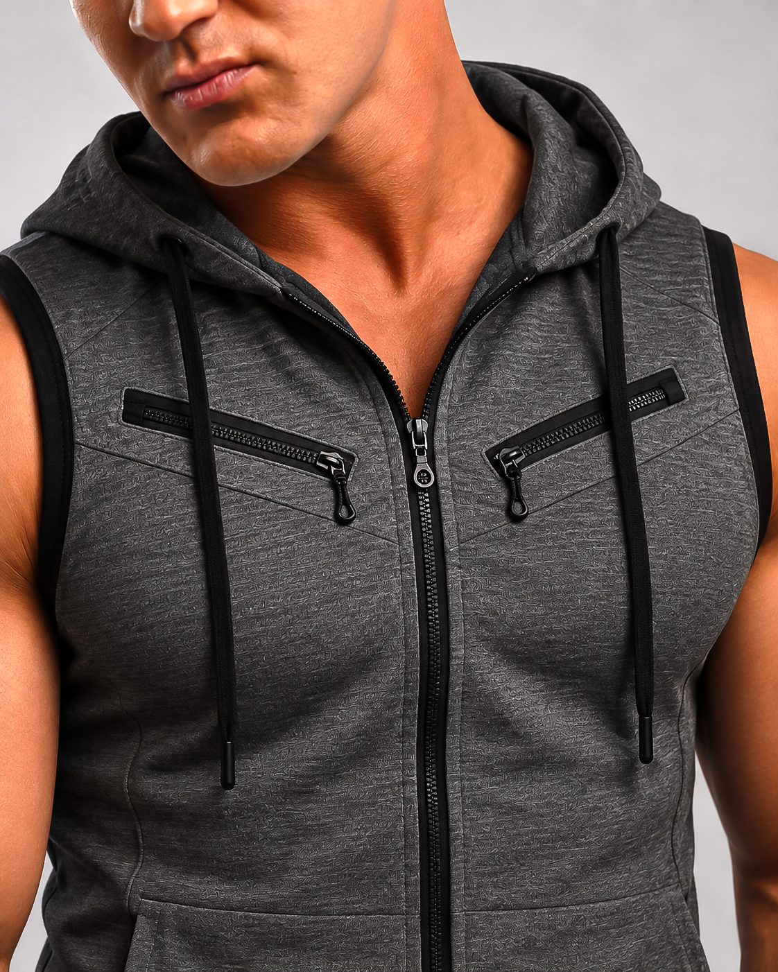 Winter Sleeveless Hooded Zipper For Men