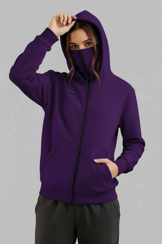 Purple Balaclava Ninja Zipper Hoodie Jacket For Women
