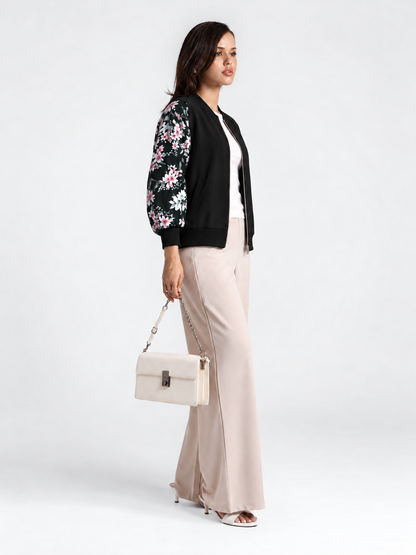 Winter Black Floral Jacket Women