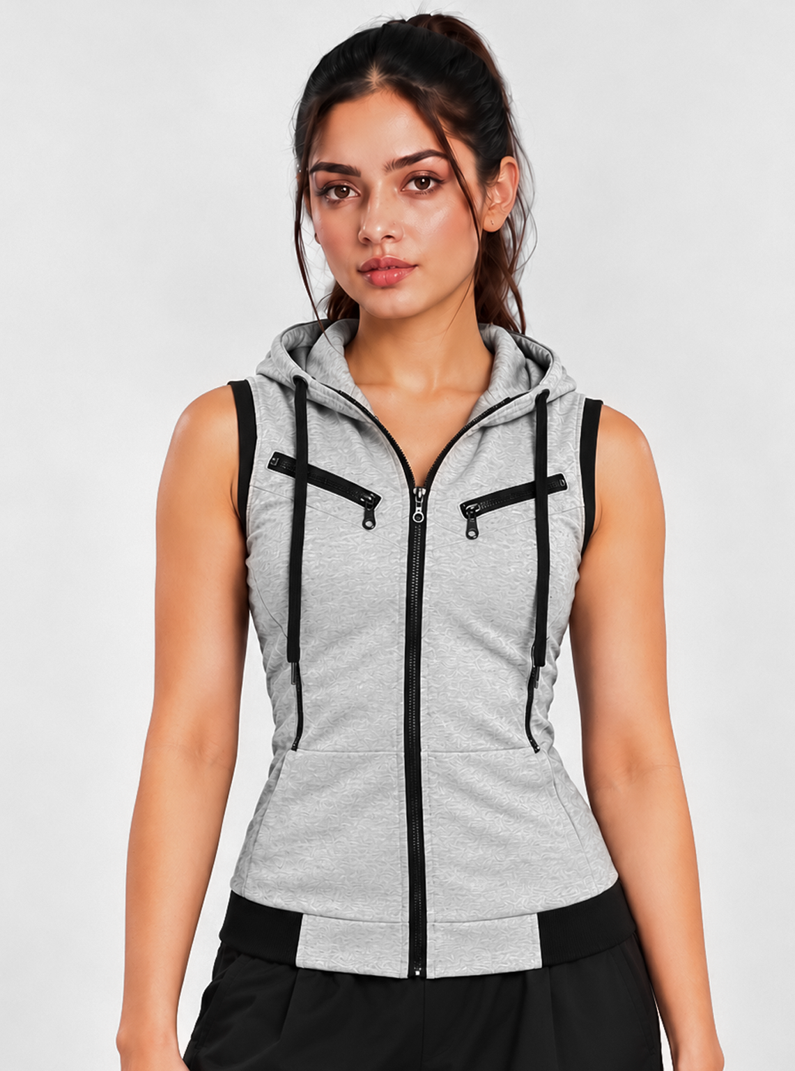 Winter Sleeveless Hooded Zipper For Women