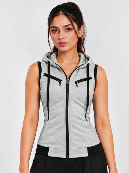 Winter Sleeveless Hooded Zipper For Women