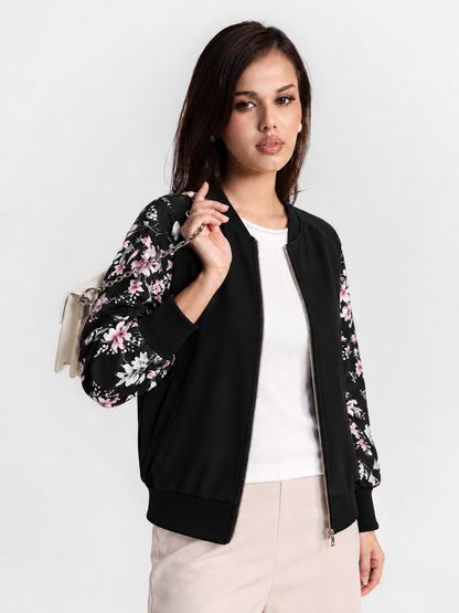 Winter Black Floral Jacket Women