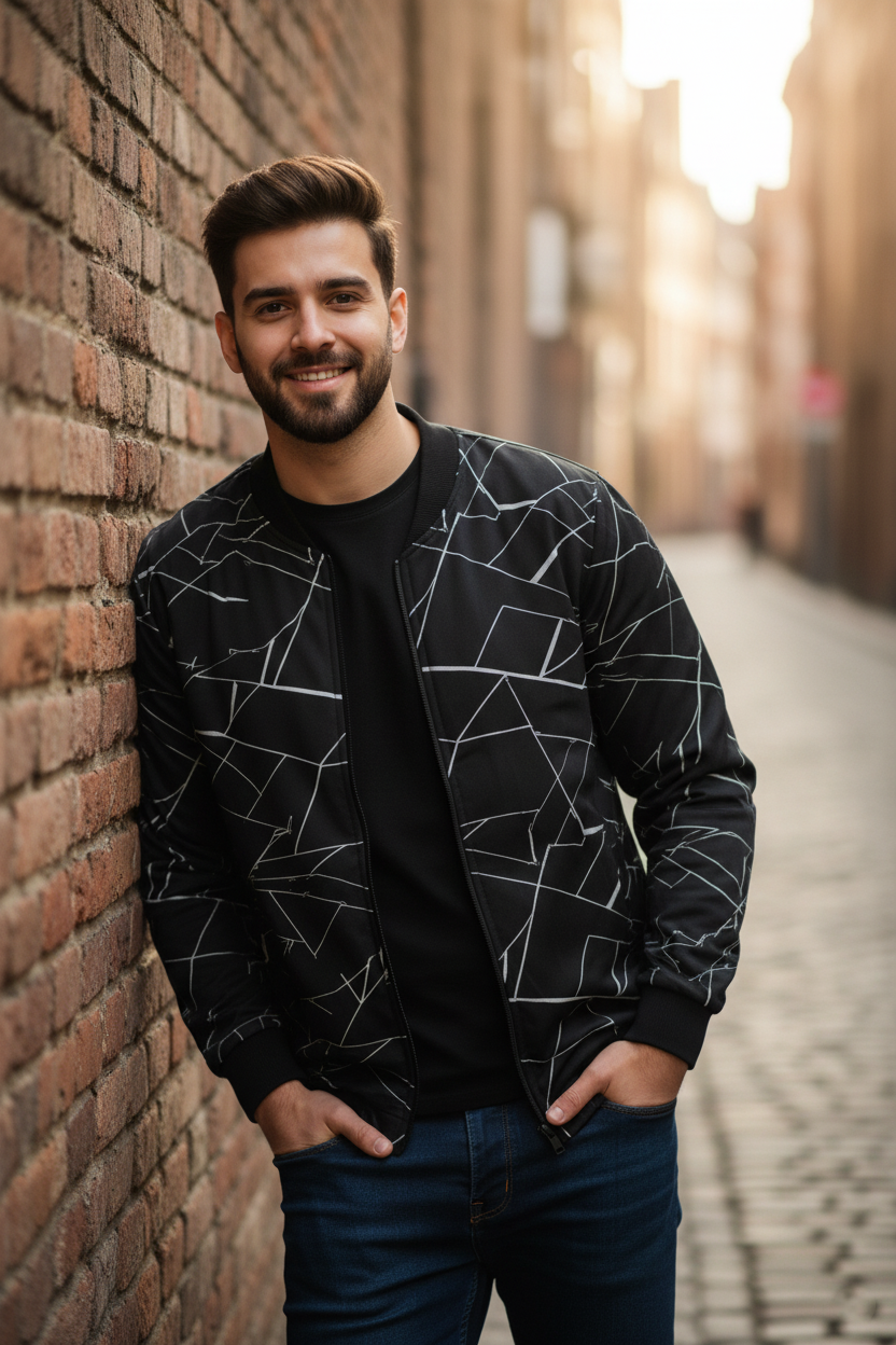 Winter Geo Printed Jacket For Men