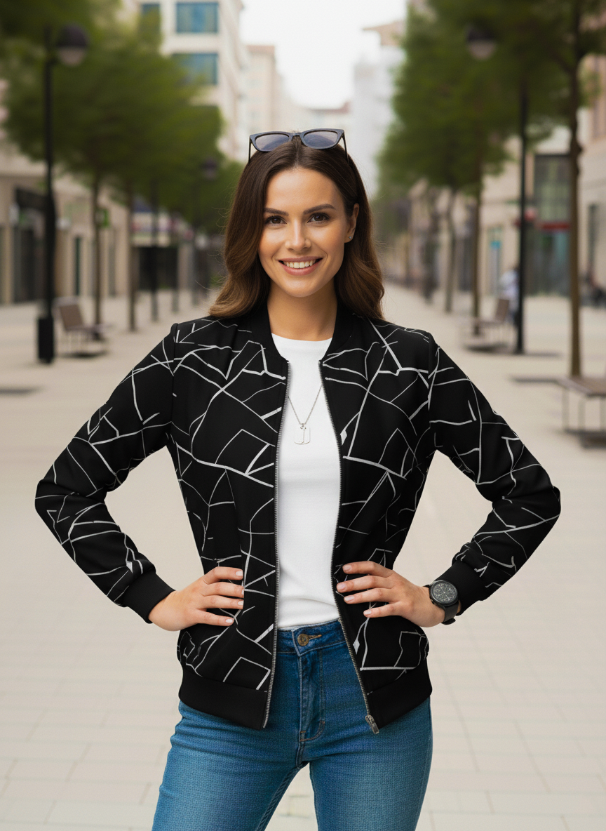 Winter Geo Printed Jacket For Women