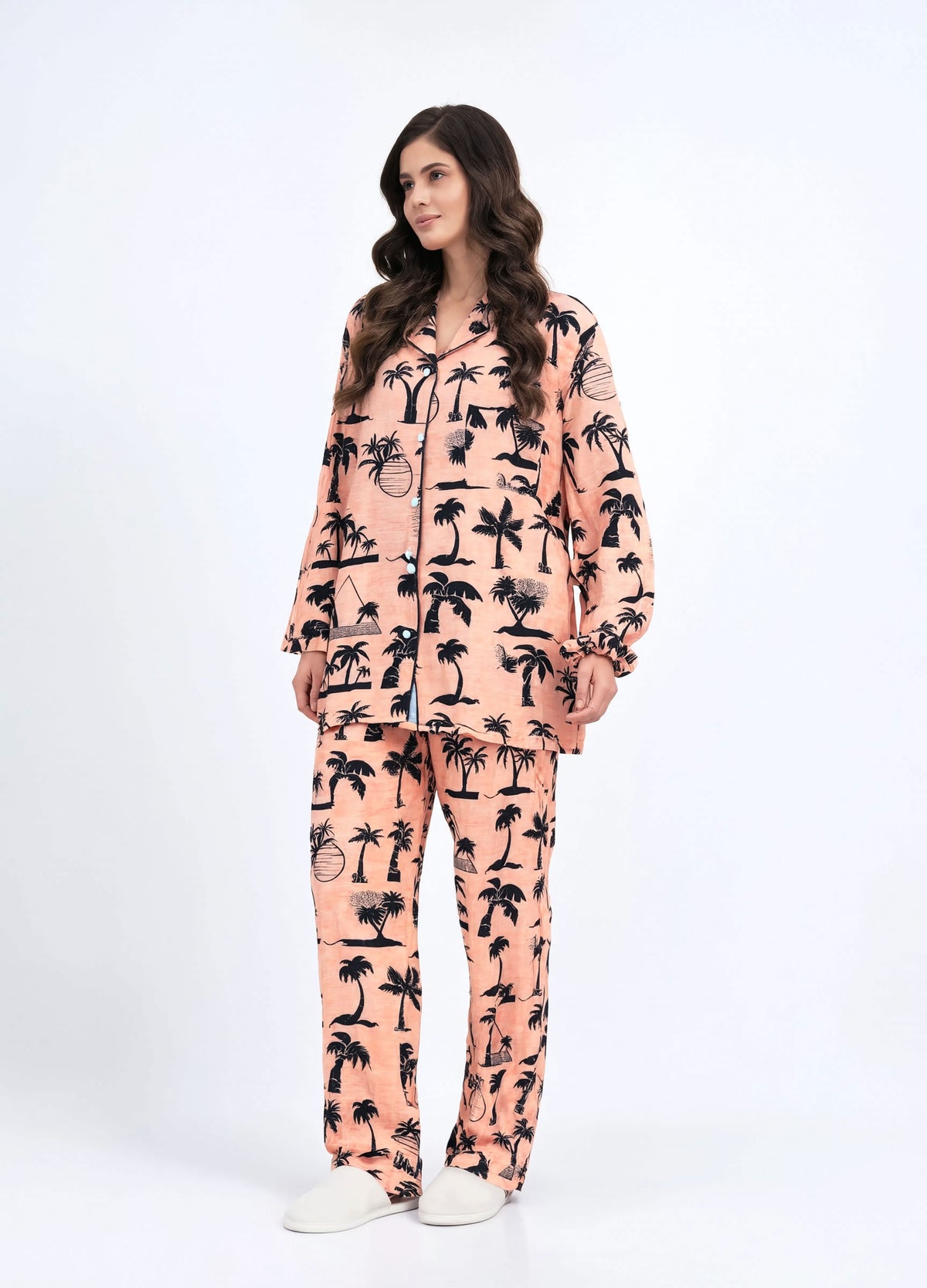 Imported Premium Linen Printed Palm Tree Pj Set - PL7
