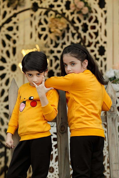 Yellow Pikachu Printed Kids Winter Suit