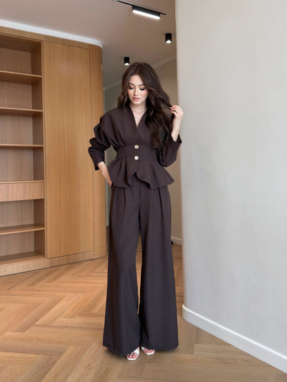Winter V-Neck Peplum Blazer 2 PC Co-Ord Set