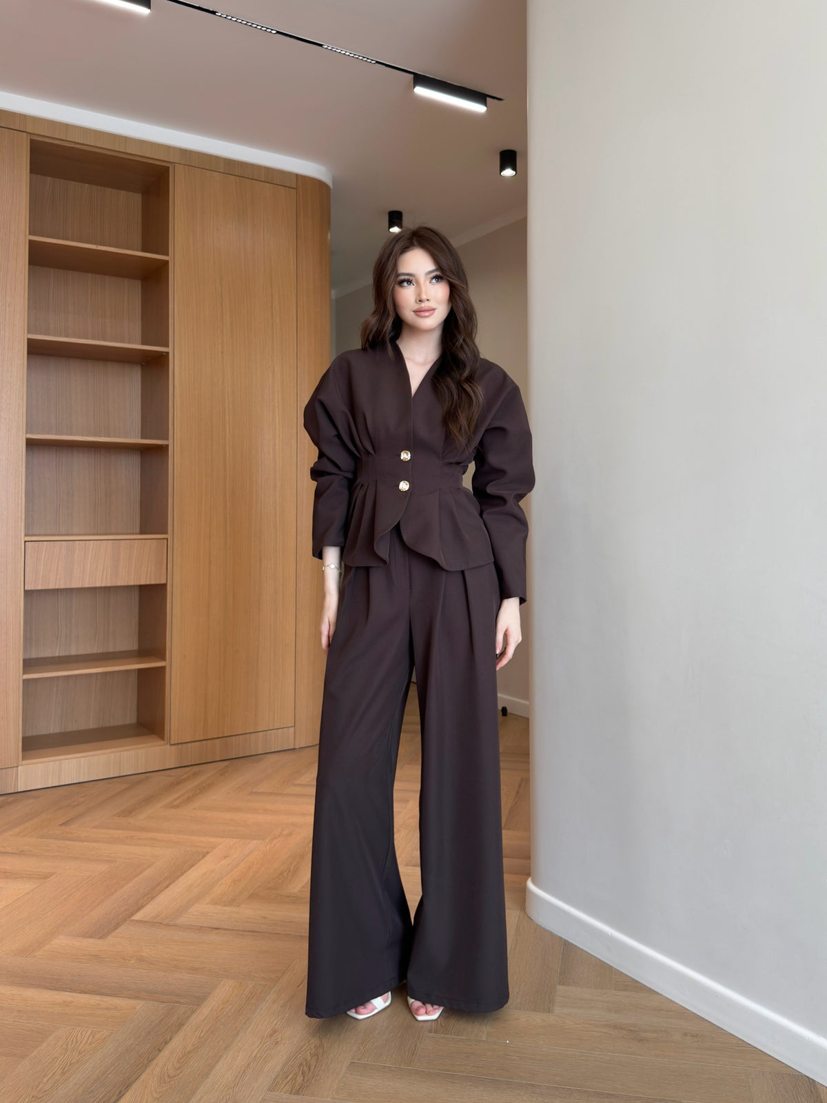 Winter V-Neck Peplum Blazer 2 PC Co-Ord Set