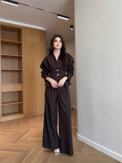 Winter V-Neck Peplum Blazer 2 PC Co-Ord Set