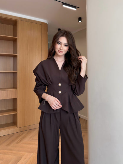 Winter V-Neck Peplum Blazer 2 PC Co-Ord Set