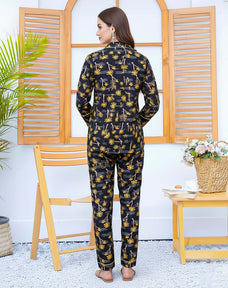 Imported Linen Printed Yellow Tree Shade PJ Set-LP30
